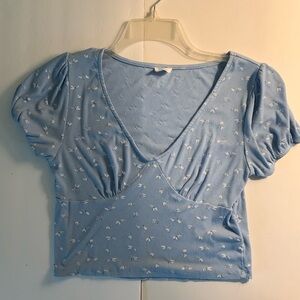 Baby blue ribbed knit crop top